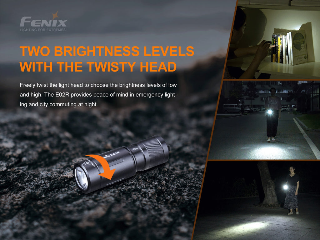 Fenix E02R LED Keychain Light, Compact Mini Keychain Torch, 200 Lumens EDC Rechargeable Small Torch, Thumb Size Powerful Torch Light for Outdoors