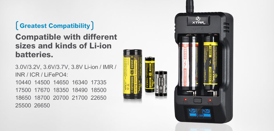 XTAR VP2 Premium 18650 Li-Ion LiFe PO4 Battery Charger in India, Buy Rechargeable Battery Charger Online in India