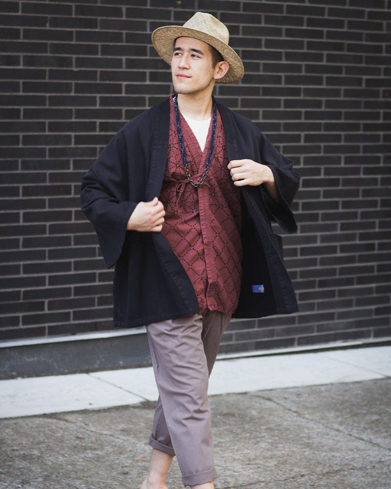 Kiriko Custom Dyed Modern Musashi Zashi Dougi Jacket, Azuki-Iro