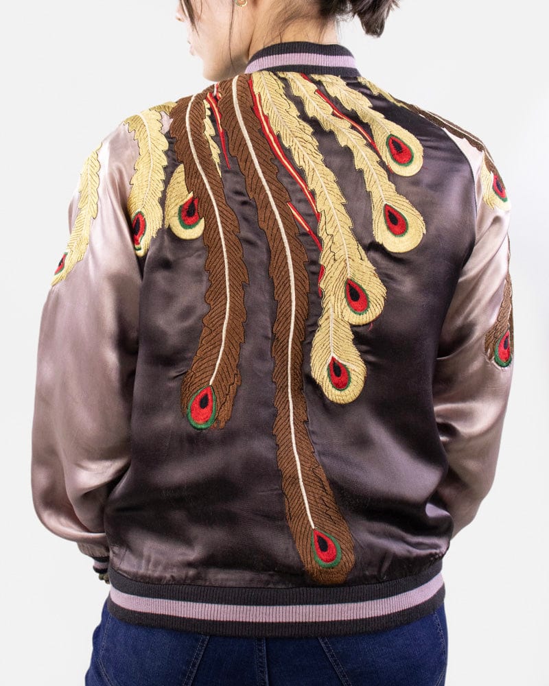 Japanese Repro Souvenir Jacket, Reversible, Peacock and Scenery - M