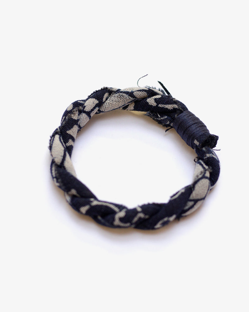 Boet X Kiriko Boro Bracelet, Katazome Dark Indigo and White, Navy Thread