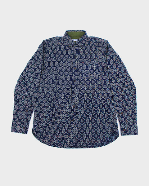 Button-Up Shirt Indigo Asanoha Pattern | Kiriko Made