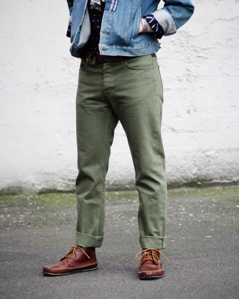 green selvedge jeans