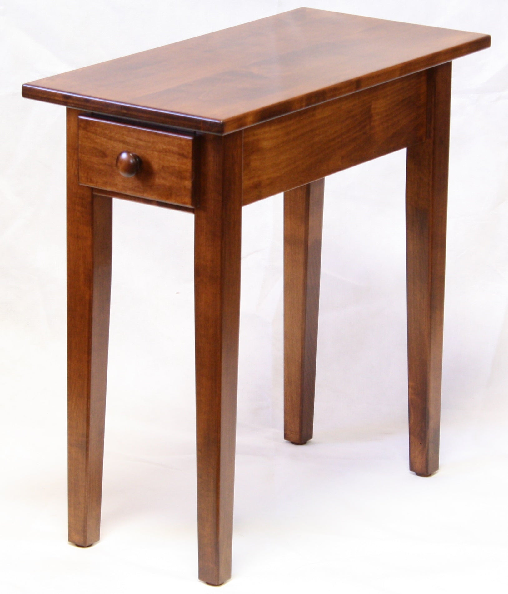 Narrow Cherry Shaker Chairside End Table with Drawer for smaller spaces