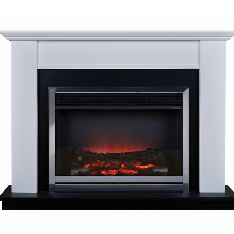 Sutbron White and Chrome Freestanding Fireplace Suite