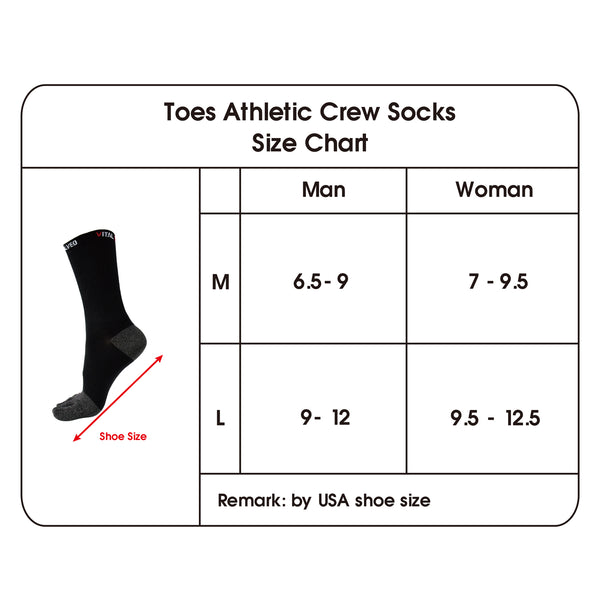 Toes Athletic Crew Socks size chart