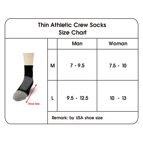 Thin Athletic Ankle Socks long size chart