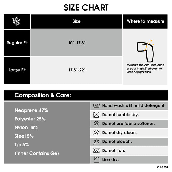 compression knee brace size chart