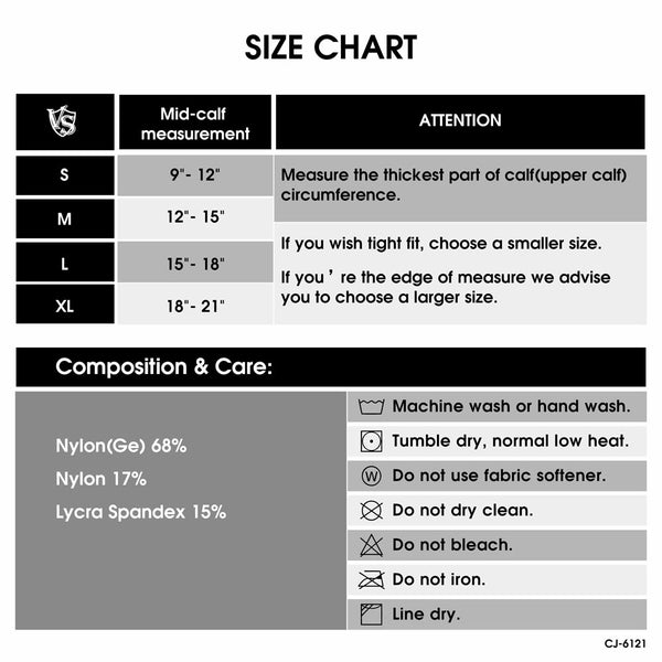 compression calf sleeve size chart