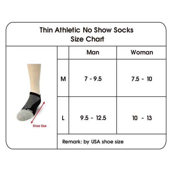 Thin Athletic Ankle Socks short size chart