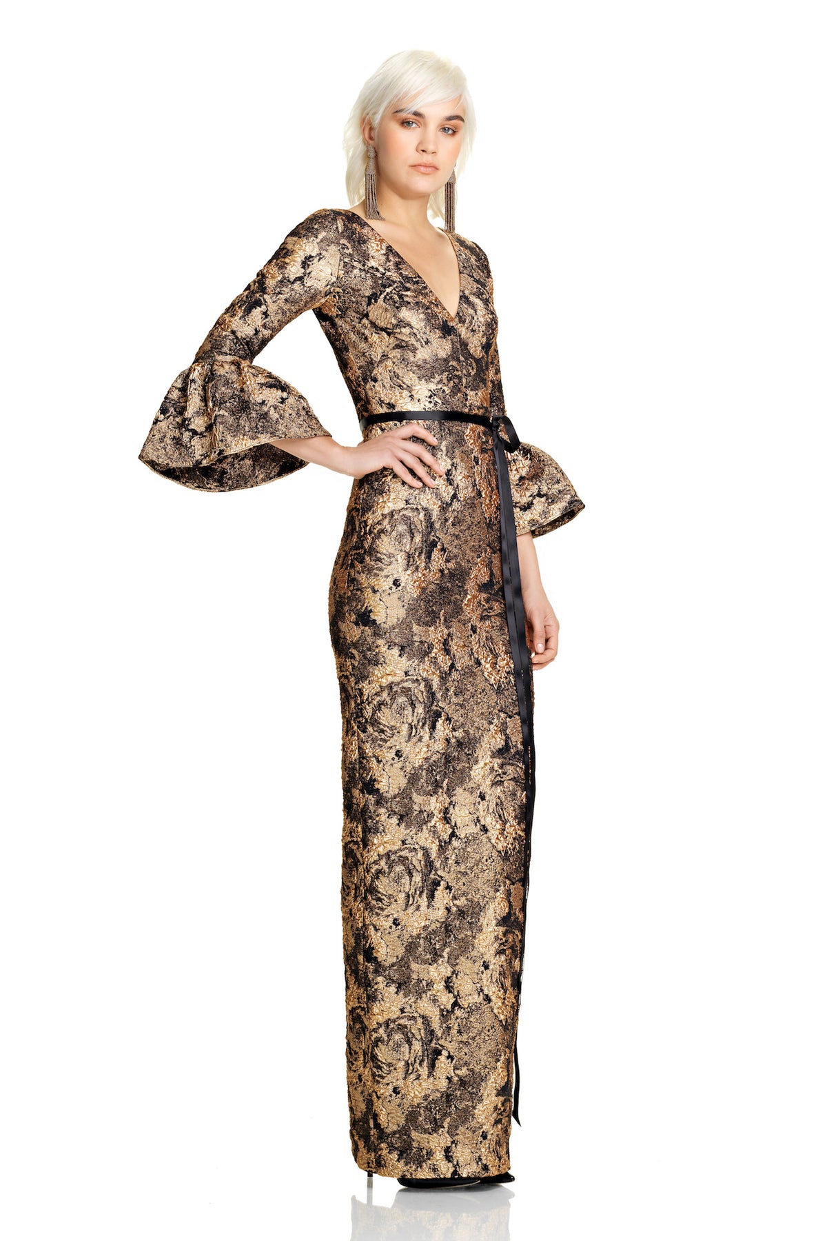 black and gold jacquard dress