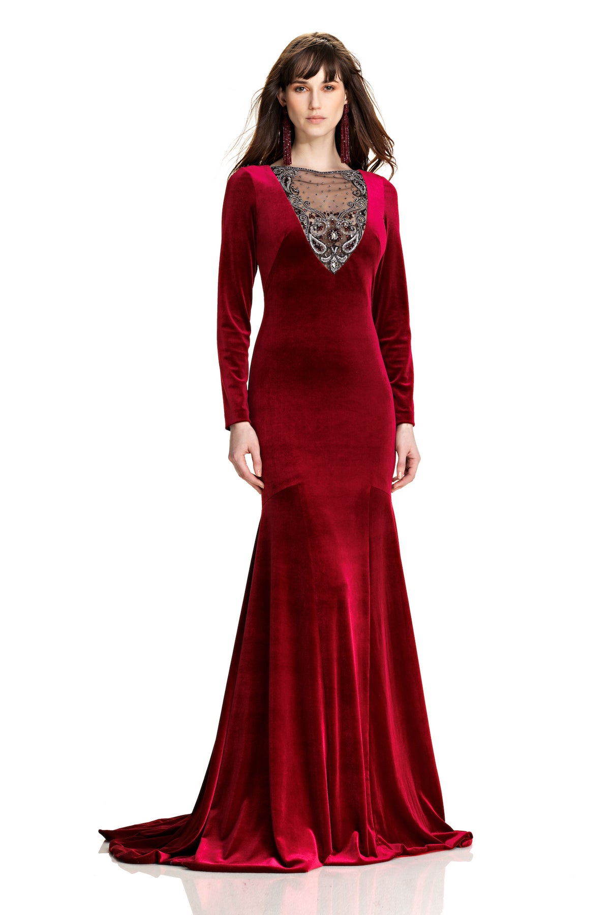 Tatis Long-Sleeve Velvet Gown
