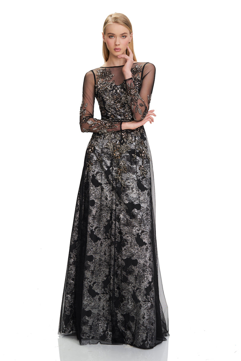 black and silver long gown