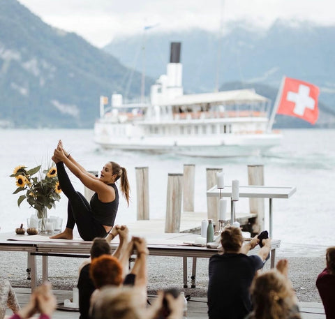 Yoga Teacher Nathalie Grahlert wearing Wellicious in Switzerland