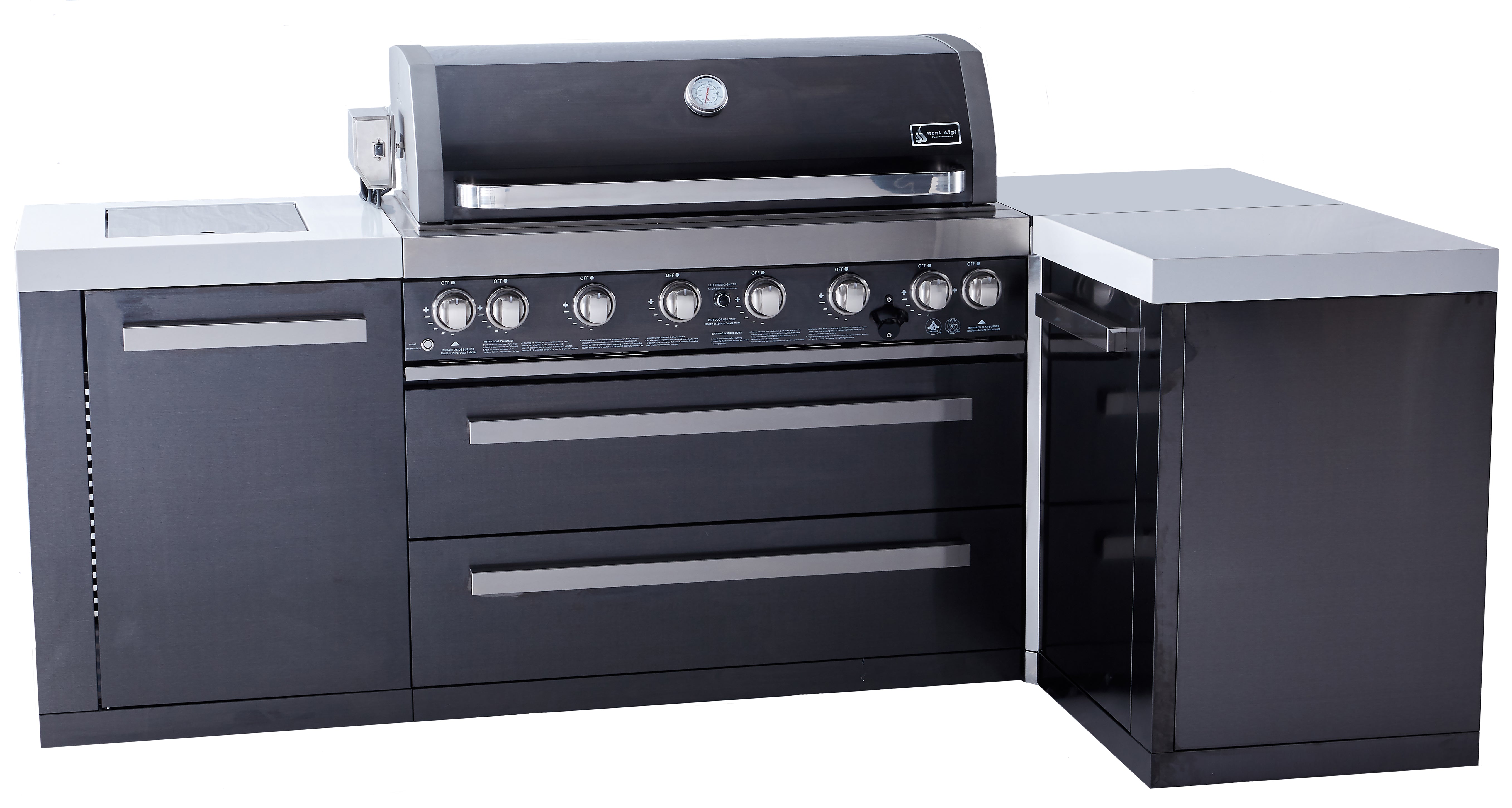 Mont Alpi 805 Black Stainless Steel Island with a 90 Degree Corner - MAi805-BSS90