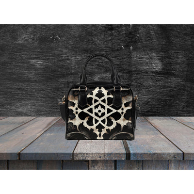 Dark Slate Gray Esoteric Symbols 9 | Leather Shoulder Bag