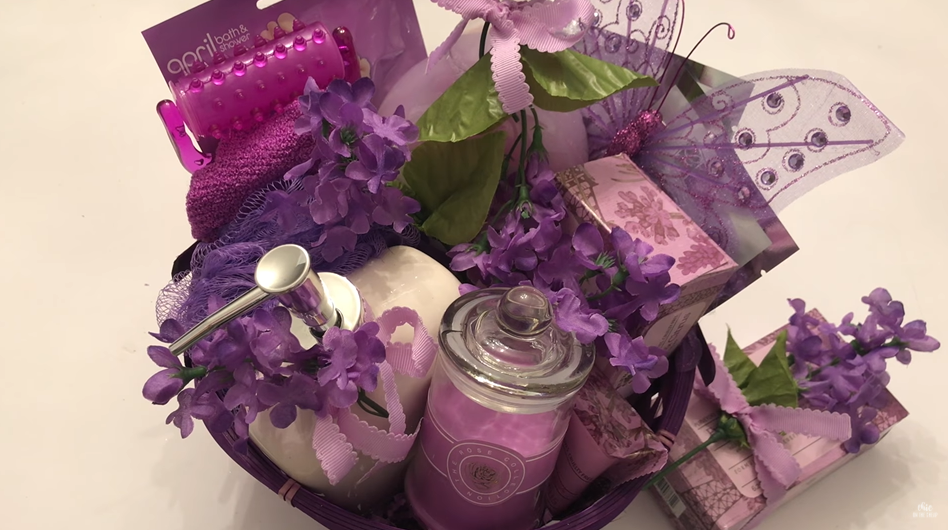 lavender spa-inspired gift basket to relax your mom
