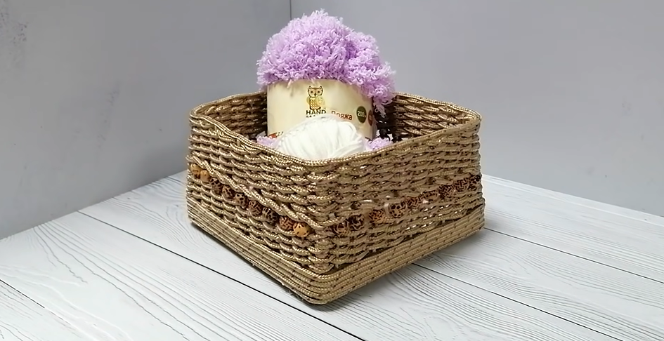 a rope wicker basket made from cord and cardboard box for your gift basket  