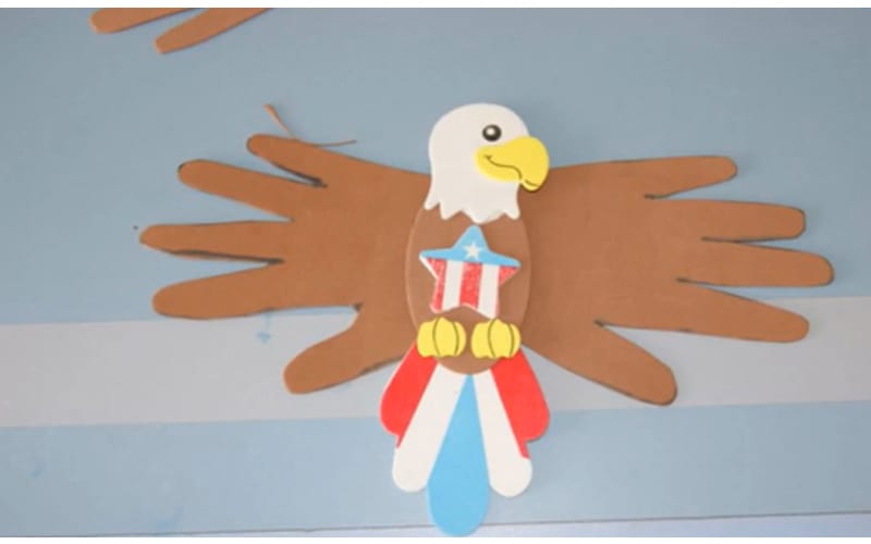Cardboard Memorial Day eagle made from handprints