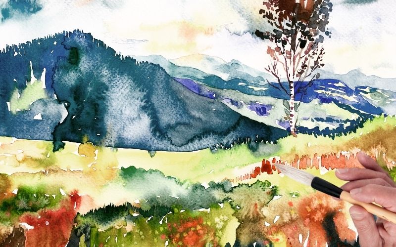 A watercolor painting of landscape