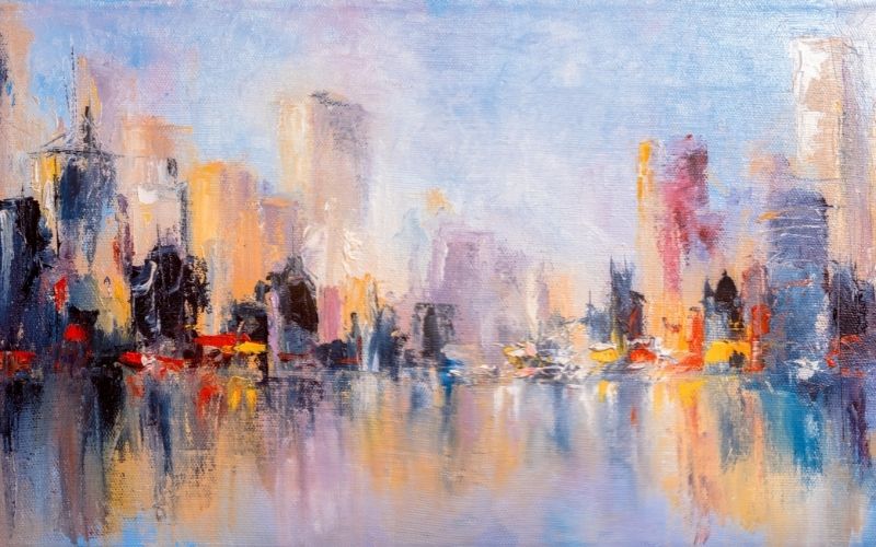 An impressionist oil painting of a city 