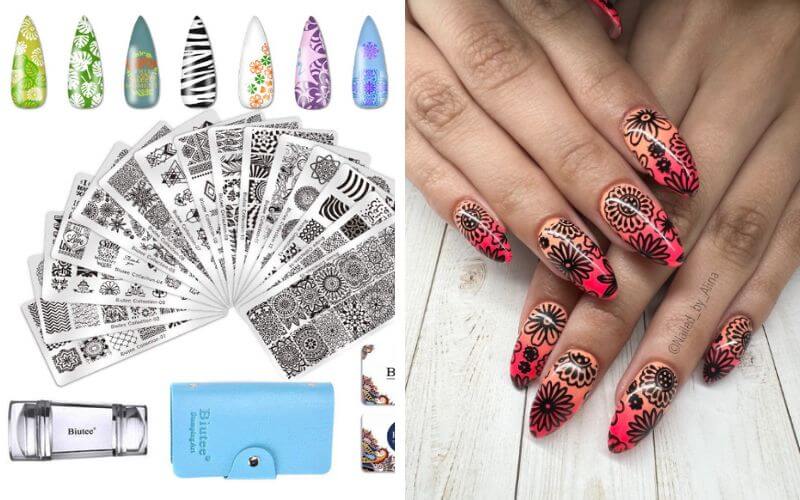 Biutee Nail Stamp Plates Set and nails with design