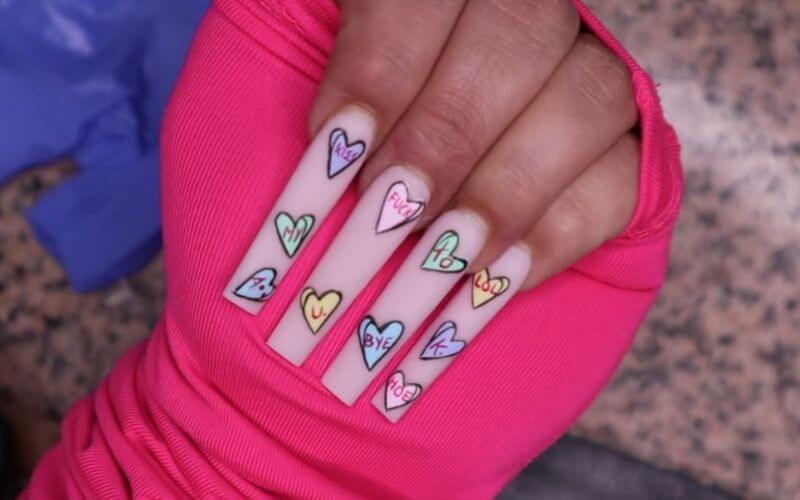 Candy Hearts Pink Nails