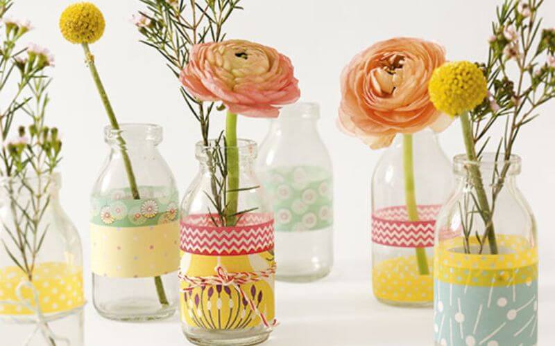 Clear Glass Vases Covered With Washi Tape