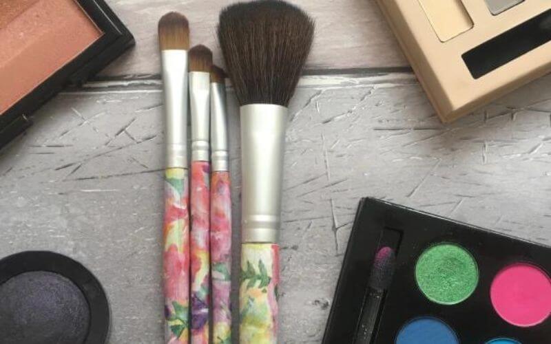 Different Kinds of Make-up Brushes with Floral Washi Tape