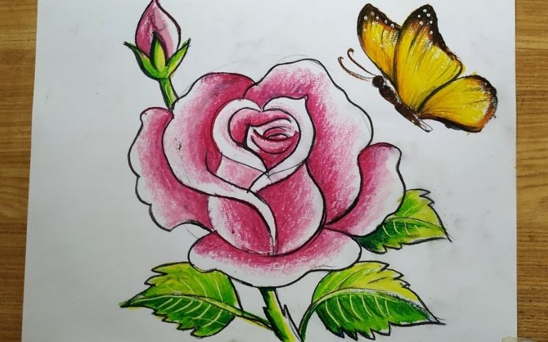 Drawing a rose with oil pastels and markers