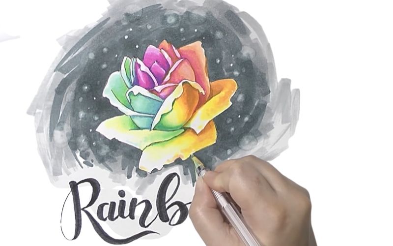 Drawing rainbow roses with alcohol markers