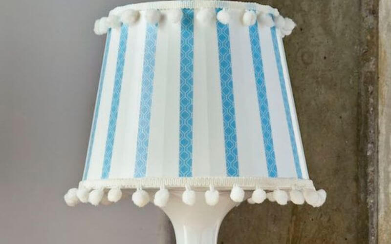 Lampshade Wrapped in Blue Shaded Washi Tape