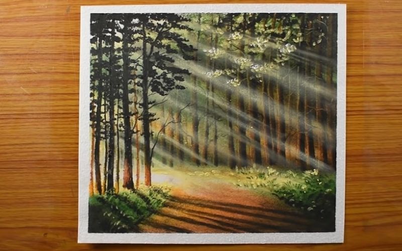 Draw scenery with oil pastel