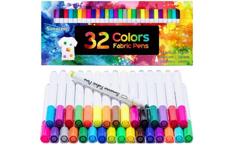 sunacme Fabric Markers Pen, 32 Colors Permanent Fabric Paint Pens