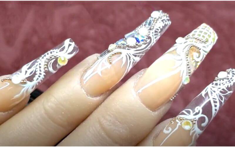 nails with bridal lace design