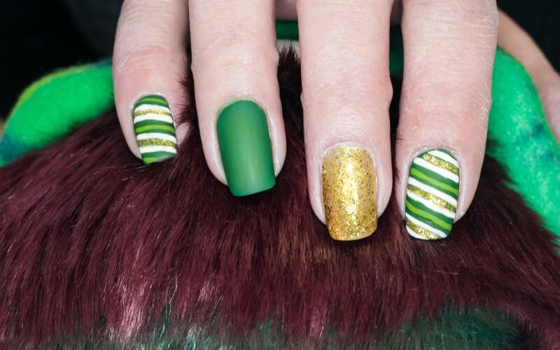 green and gold nail art design