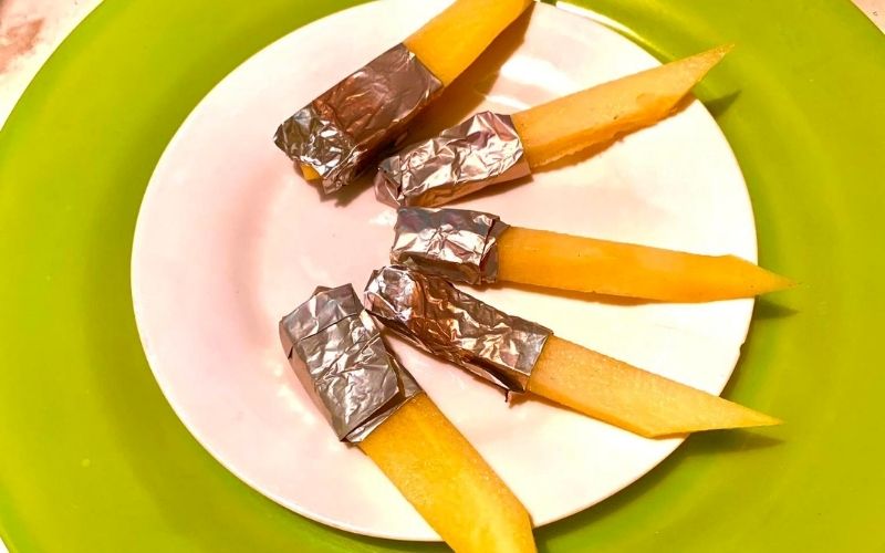 vegetable lightsabers on the plate