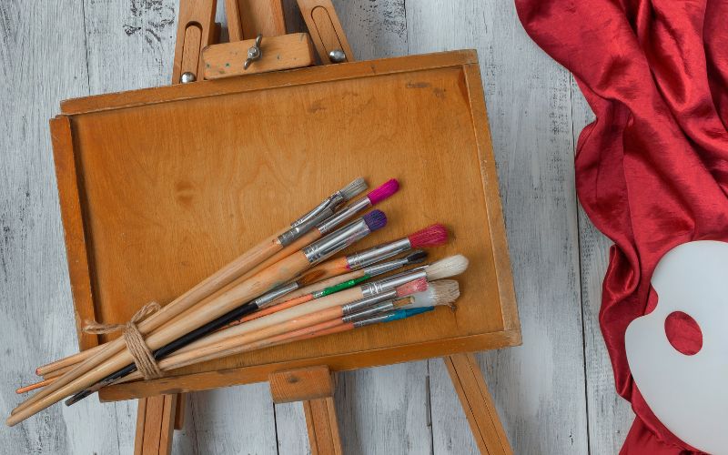 brushes and easel