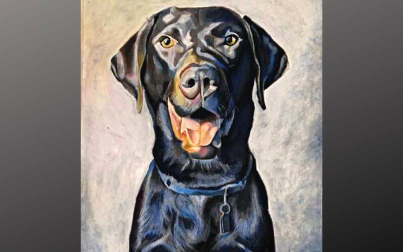 a painting of a black dog