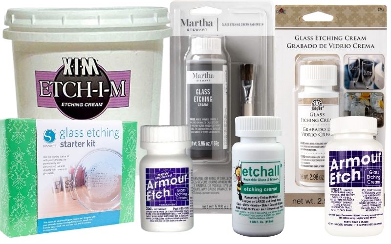 Various brands of etching creams