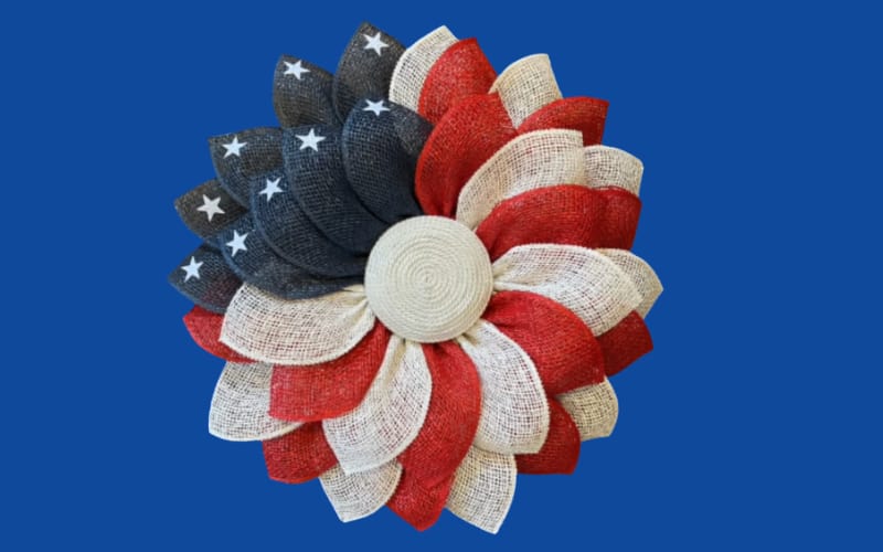 a patriotic flower wreath made from burlap