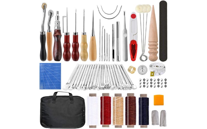 273 Pieces Leather Working Tools and Supplies with Leather Tool Box Cutting  Mat Hammer Stamping Tools Needles Snaps and Rivets Kit Perfect for  Stitching Punching Cutting Sewing Leather Craft Making