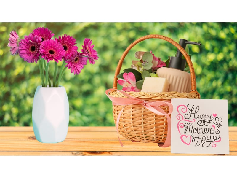 a gift basket filled with spa treats for mother’s day