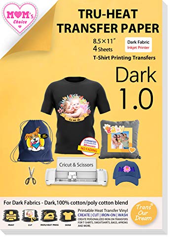 TransOurDream Tru-Iron on Heat Transfer Paper for Dark Fabric (4 Sheet ...