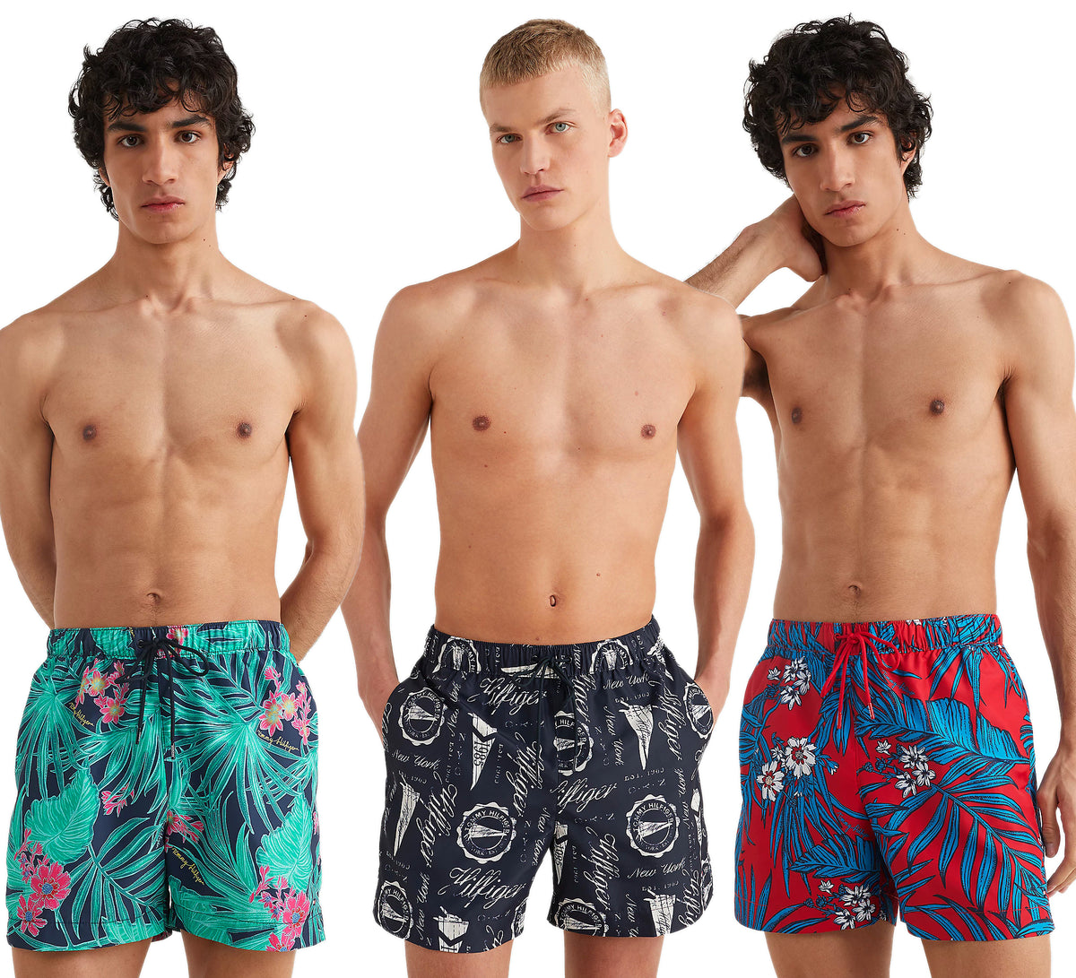 TH Monogram Mid Length Swim Shorts, BLUE