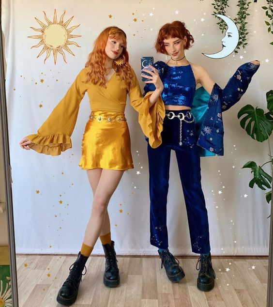 celestial moon and sun halloween outfit costume inspo inspiration ideas party 2021 cute best friend and couple outfit
