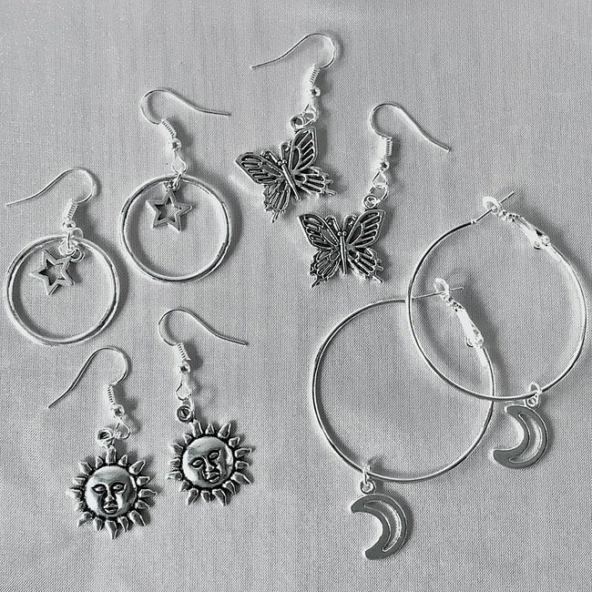 earring mystery box charm earring chain hoops silver plated handmade