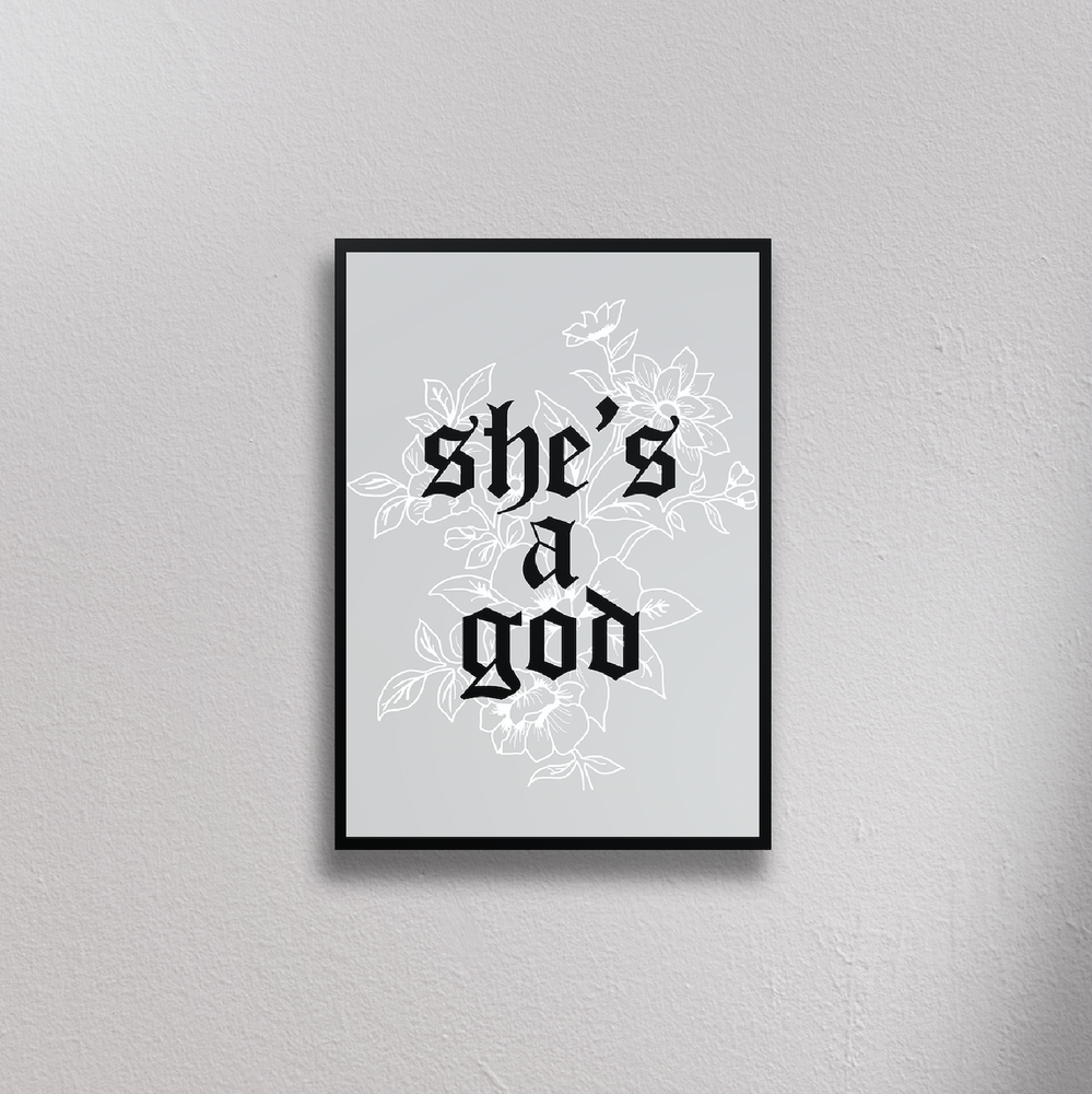 she's a god neck deep print illustration home decor ideas university dorm decoration styling inspo graphic design cute wall print posters gothic grunge