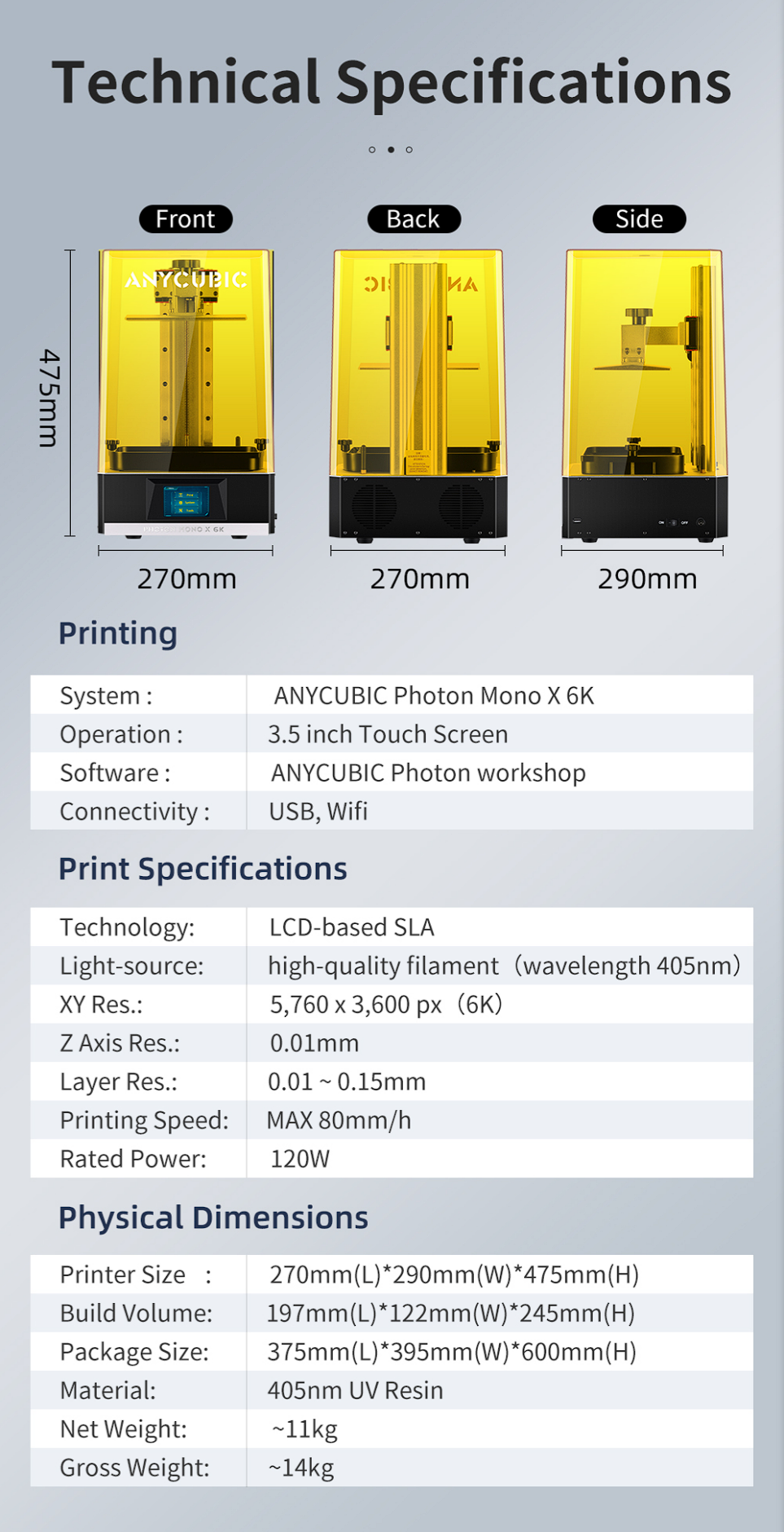 ANYCUBIC Photon Mono X 6Ks Resin LCD 3D Printer Fast 7.8x7.7x4.8in 6k HD  Print