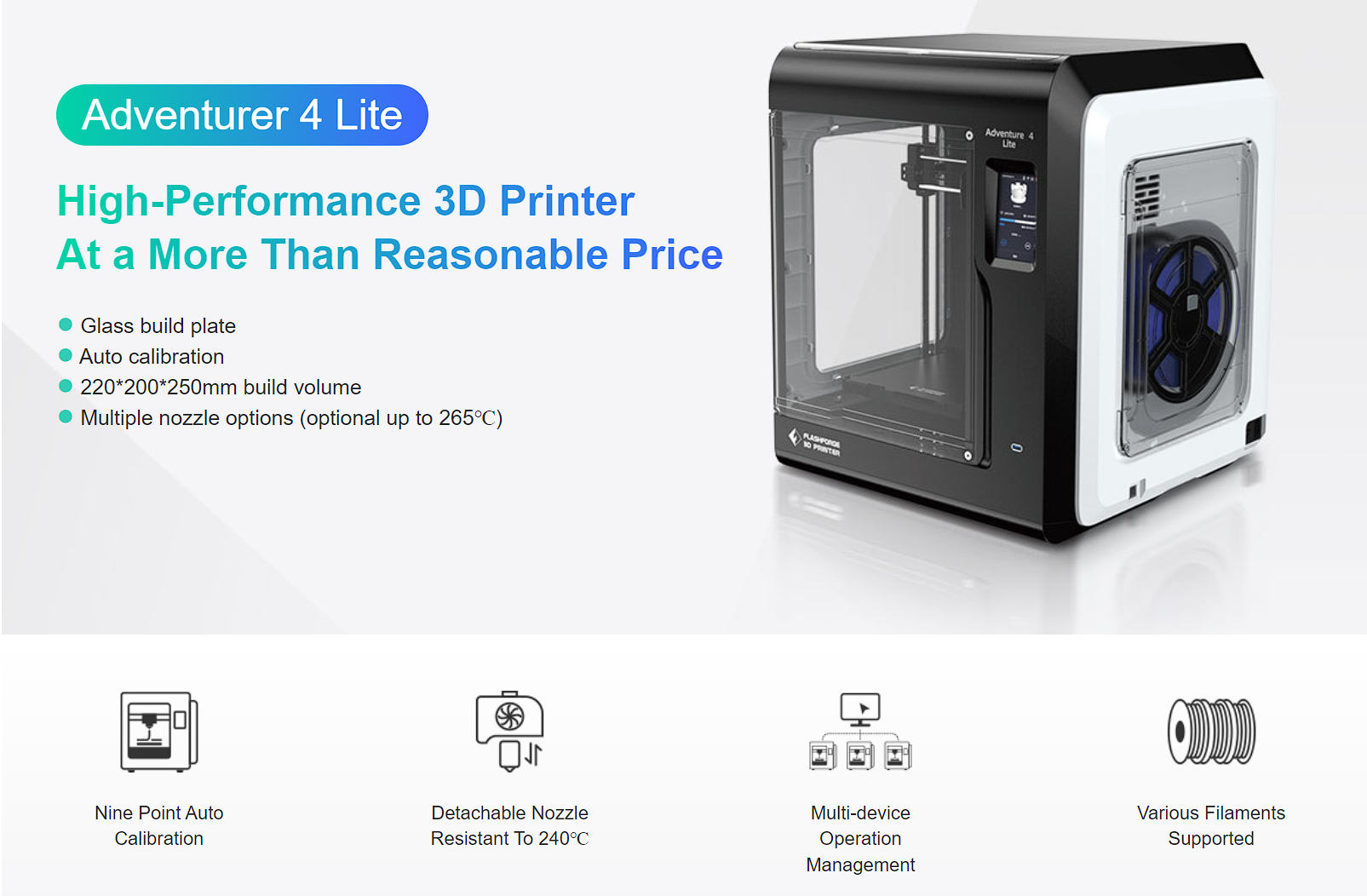 3DPrinternational Flashforge adventurer 4 lite 3D Printer Features